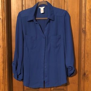 Blue Long Sleeve Button Down Blouse